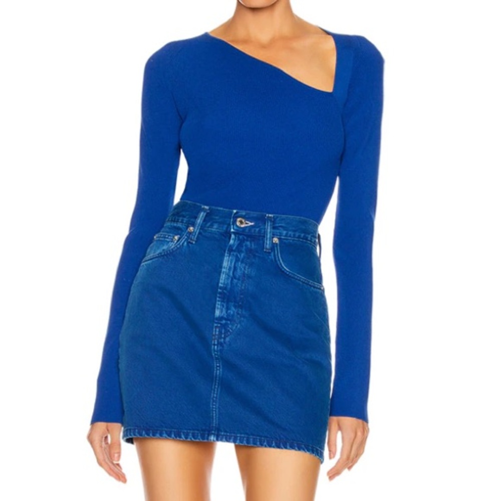 Helmut Lang Rib Knit Asymmetrical Raglan Pullover Cobalt Blue NWT Size Small
